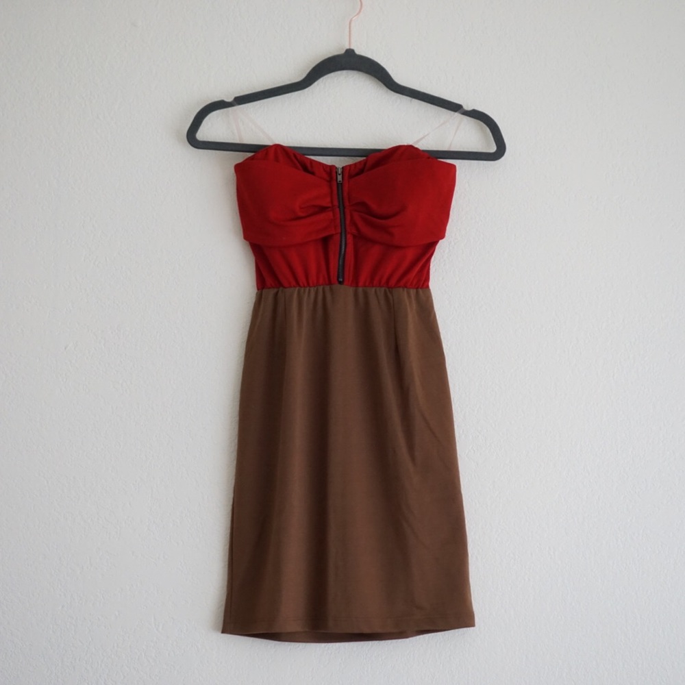 Red Brown Strapless Dress